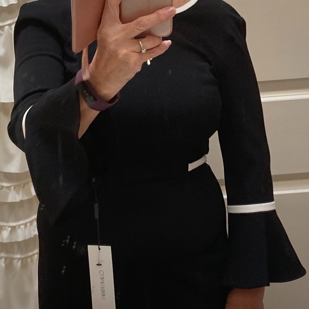 Calvin Klein Black with White Trim Bell-Sleeve Dress Size 4